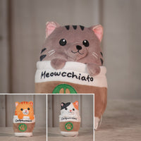 9" Catpawccino Trio a cat coming out of the cup with cute saying on it