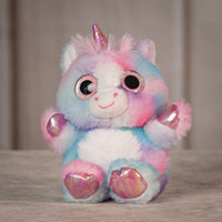 6.5" rainbow Dazzle Unicorn with sparkle eyes and iridescent horn and hands and feet 