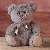 10 in grey stuffed teddy bear set wearing a bow