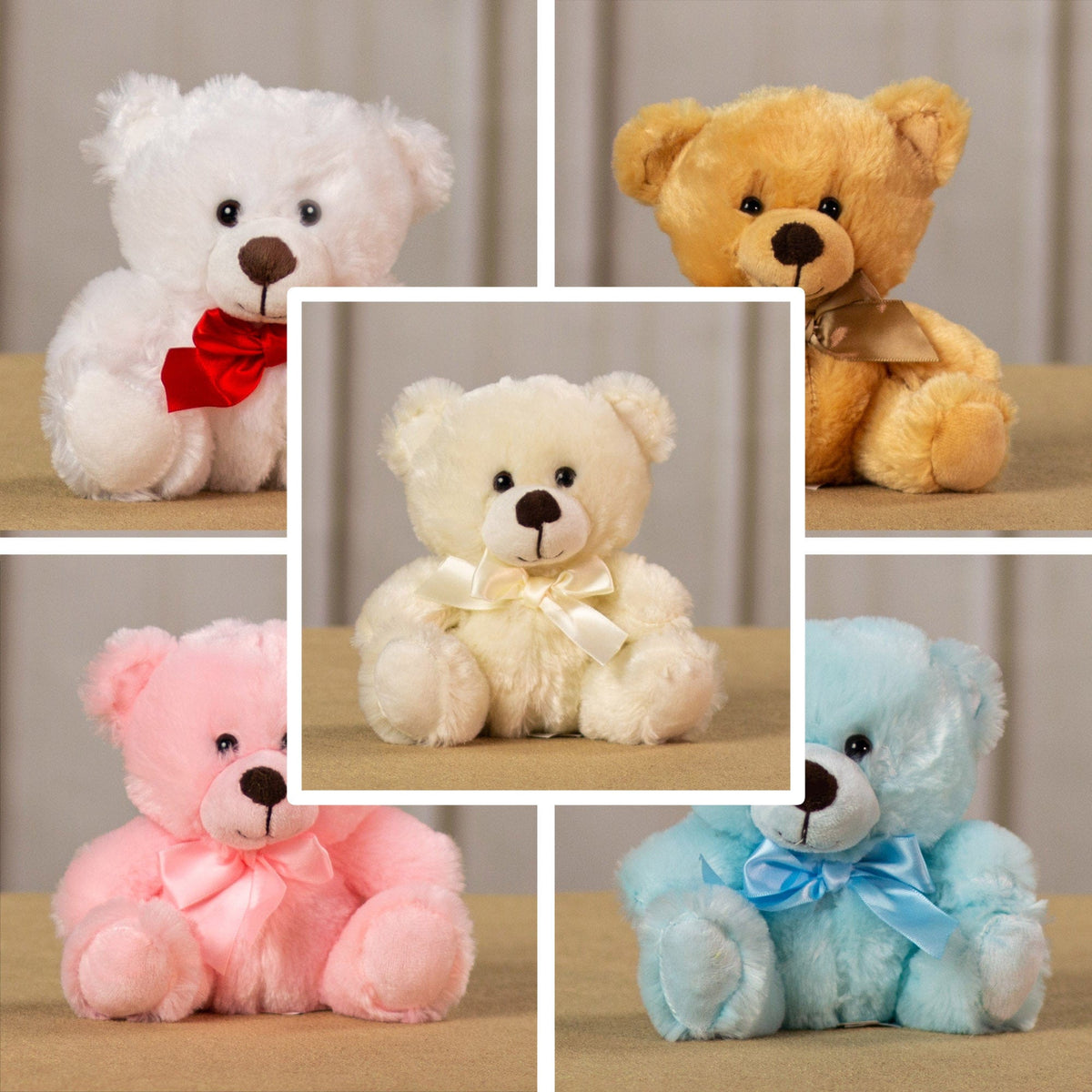 Plush 12 Pink Bear with Pink Bow (1 Set of 4)