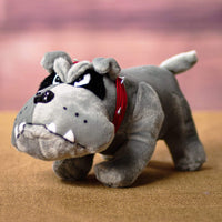 A grey bulldog that is 10 inches from head to tail