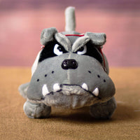 Front view of a grey bulldog that is 10 inches from head to tail