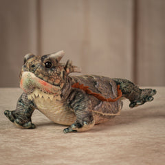 14 inch long horned frog in brown and green