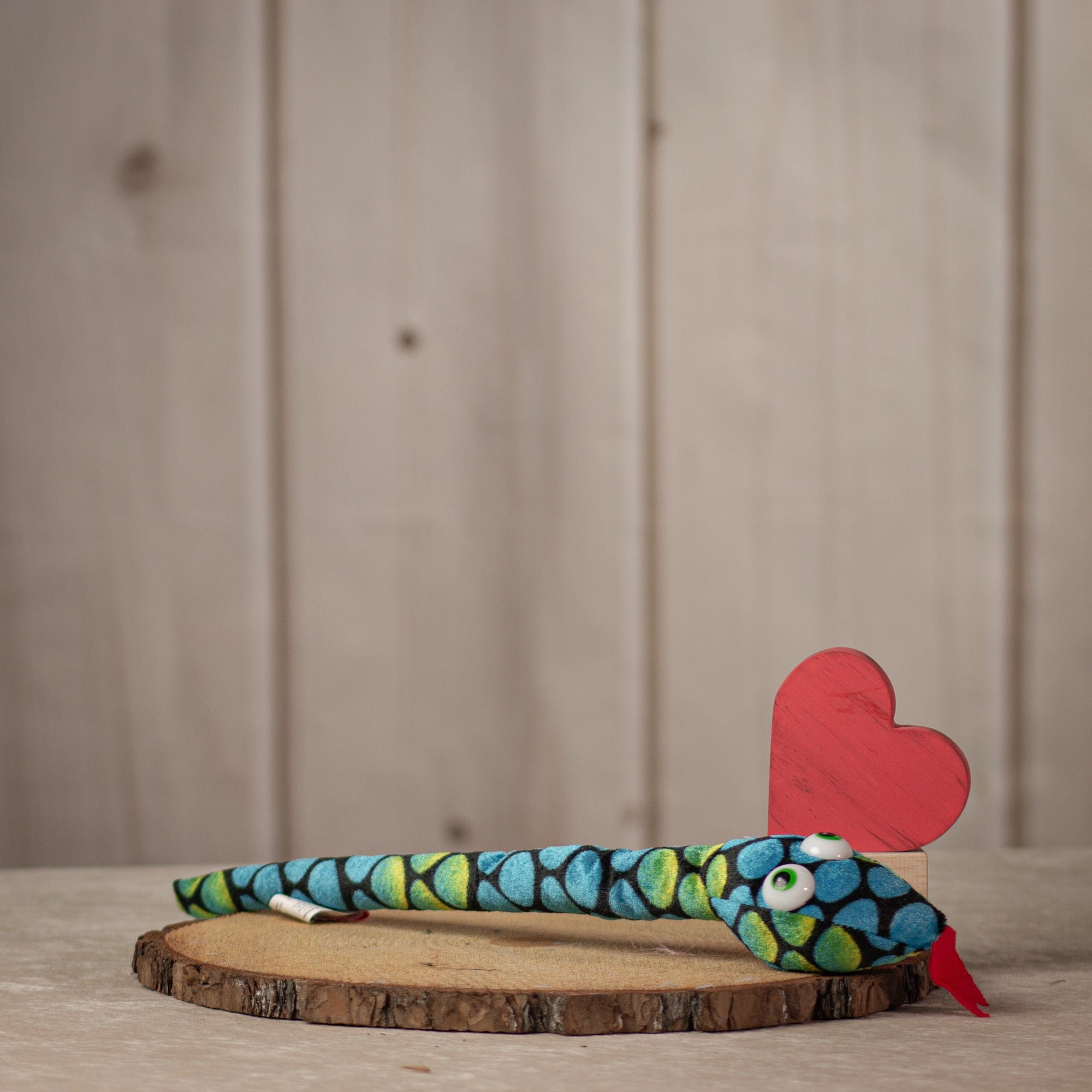17" long stuffed blue and green snake