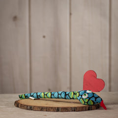 17" long stuffed blue and green snake