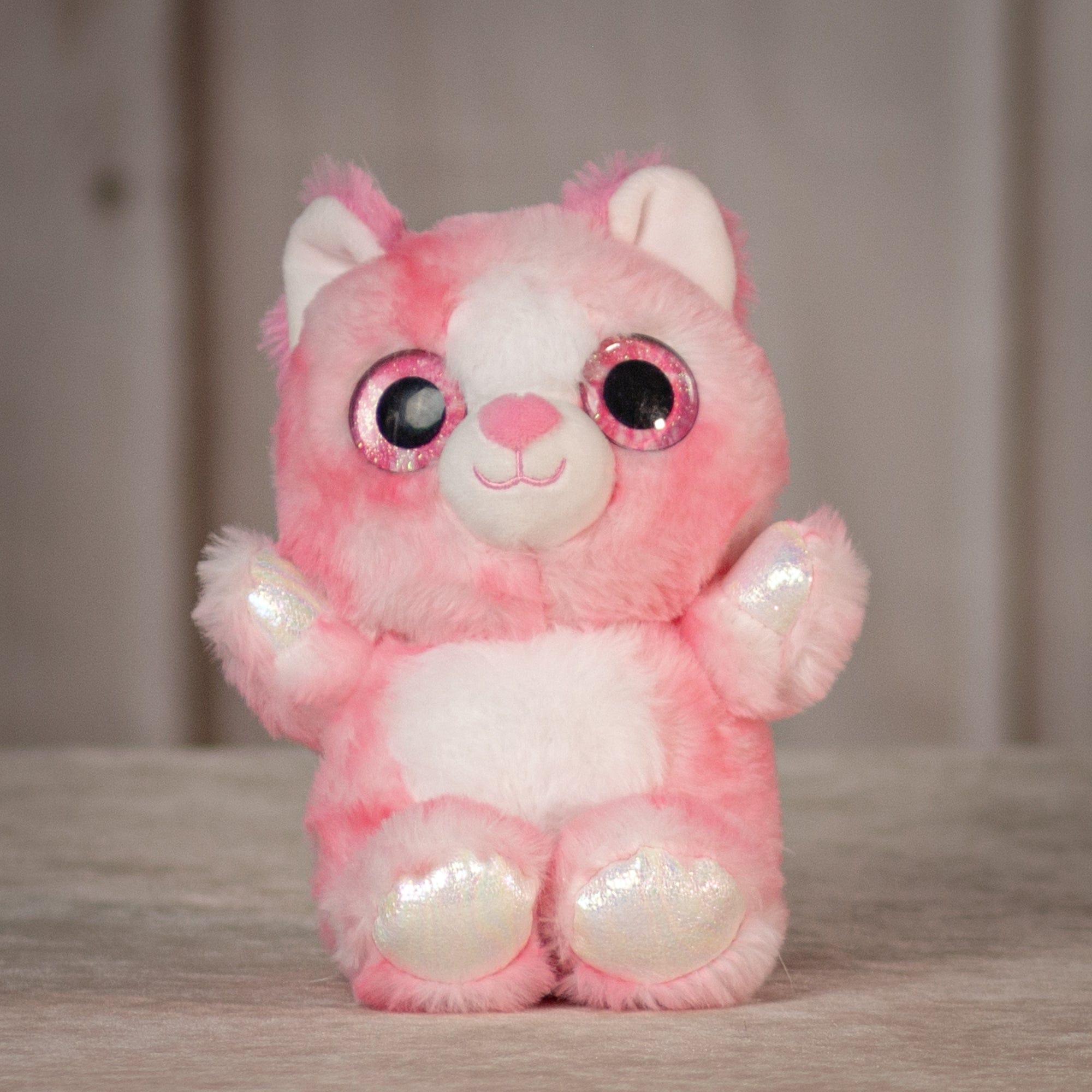 6.5" Dazzle Animal Assortment pink cat with sparkly eyes and transparent detailing