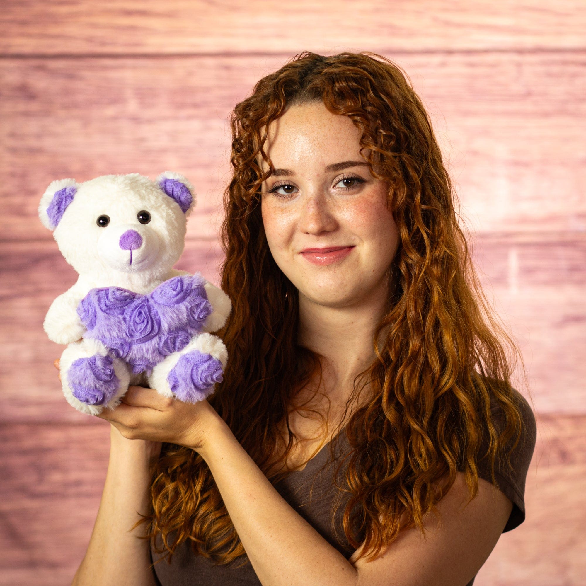 7" Sitting Lavender Rosette Bear