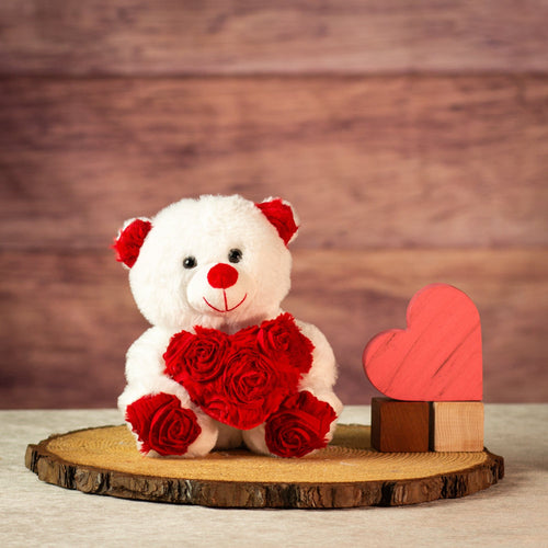 7" Sitting Rosette Heart Bear