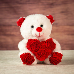 7" Sitting Rosette Heart Bear