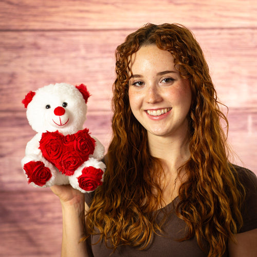 7" Sitting Rosette Heart Bear