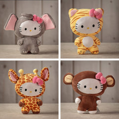 Assortment of 4 Hello Kitty Stuffed animals in animal costumes
