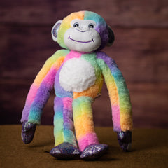 A rainbow monkey that is 10 inches tall while sitting