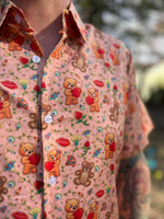 beary cheerful aloha shirt in peach with valentines bears on it