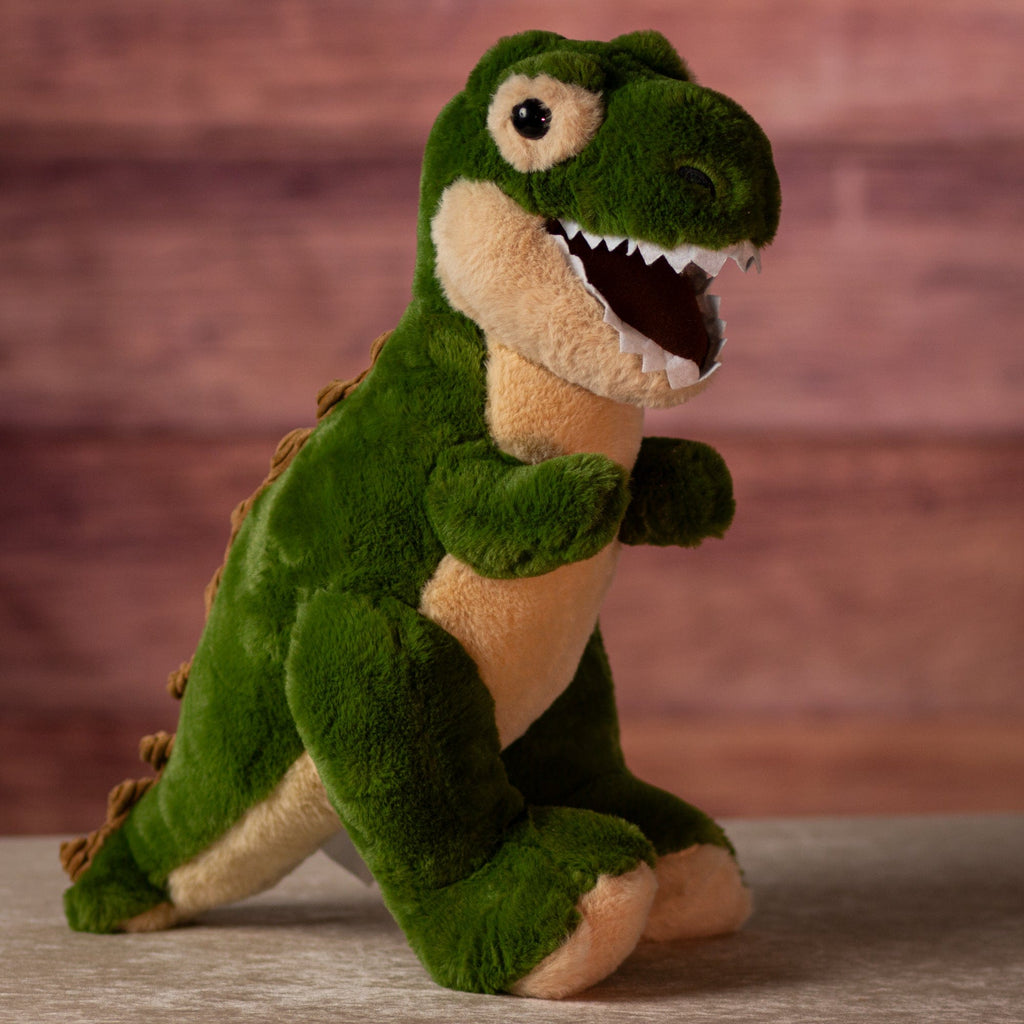 18" stuffed green and tan t-rex