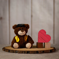 6" brown Graduation Bear Trio wearing a gold stole and wearing hat