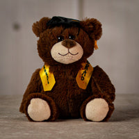 6" brown Graduation Bear Trio wearing a gold stole and wearing hat