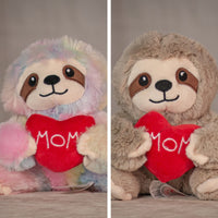 6" Sloth Mom Duo one rainbow and one grey holding a heart that says mom