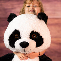 girl holding the head of 44 in giant panda