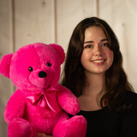 14" Hot Pink Bear with Young Woman