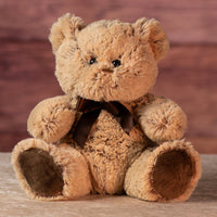 10 in tan stuffed teddy bear set wearing a bow