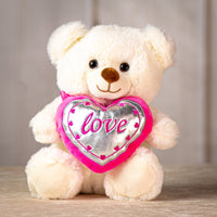 9.5" stuffed white shine on valentine bear pair holding a pink and silver heart
