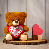 9.5" stuffed brown shine on valentine bear pair holding a red and silver heart