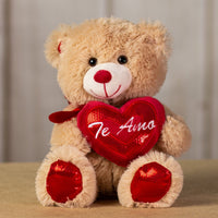 12 in red sequin bear holding te amo heart with sequin paws
