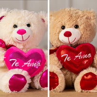 12 in pink and red sequin bear holding te amo heart