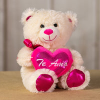12 in pink sequin bear holding te amo heart with sequin paws