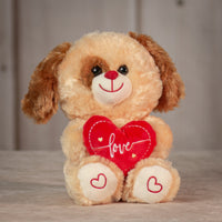 9" Sitting Valentine Doggie Trio in tan with love heart and heart paws