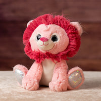 10 in stuffed pink lion with glitter eyes and glitter ears and paws