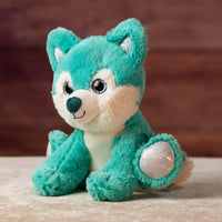 10 in stuffed blue wolf with glitter eyes and glitter ears and paws