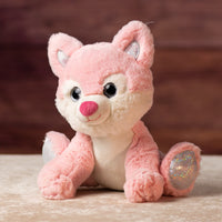 10 in stuffed pink wolf with glitter eyes and glitter ears and paws