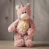 14" Fine Furry Friends plush set pink unicorn with metallic horn
