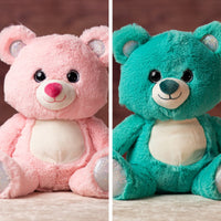 10 in stuffed pink and blue bear with glitter eyes and glitter ears and paws
