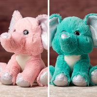 10 in stuffed pink and blue elephant with glitter eyes and glitter ears and paws