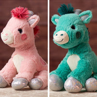 10 in stuffed pink and blue giraffe with glitter eyes and glitter ears and paws