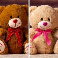 14.5 stuffed valentines bear with heart nose and heart paw wearing a bow