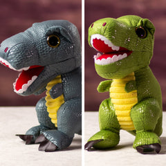 A gray and green dinosaur that are 9.5 inches tall while standing