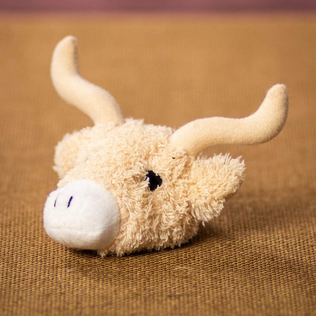 A beige longhorns head that is 3 inches from top to bottom