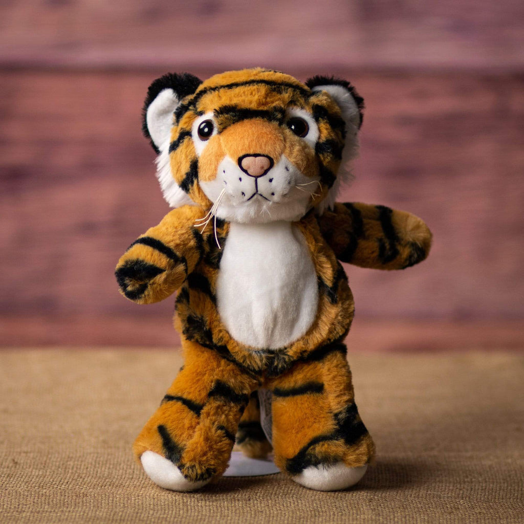 A stripped tiger that is 11 inches tall while standing
