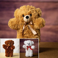 A beige bear, brown bear, and white bear that are 12 inches tall while standing