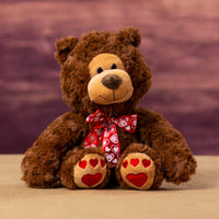 A nice looking brown valentine bear with hearts for paw prints