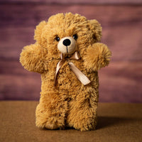 A beige bear that is 12 inches tall while standing