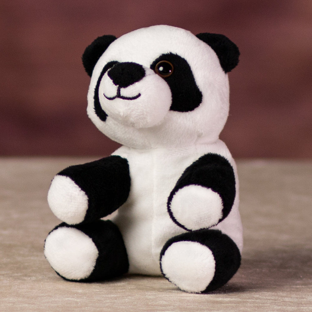 A black and white panda that is 5 inches tall while sitting