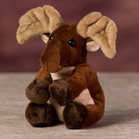 A brown moose that is 5 inches tall while sitting