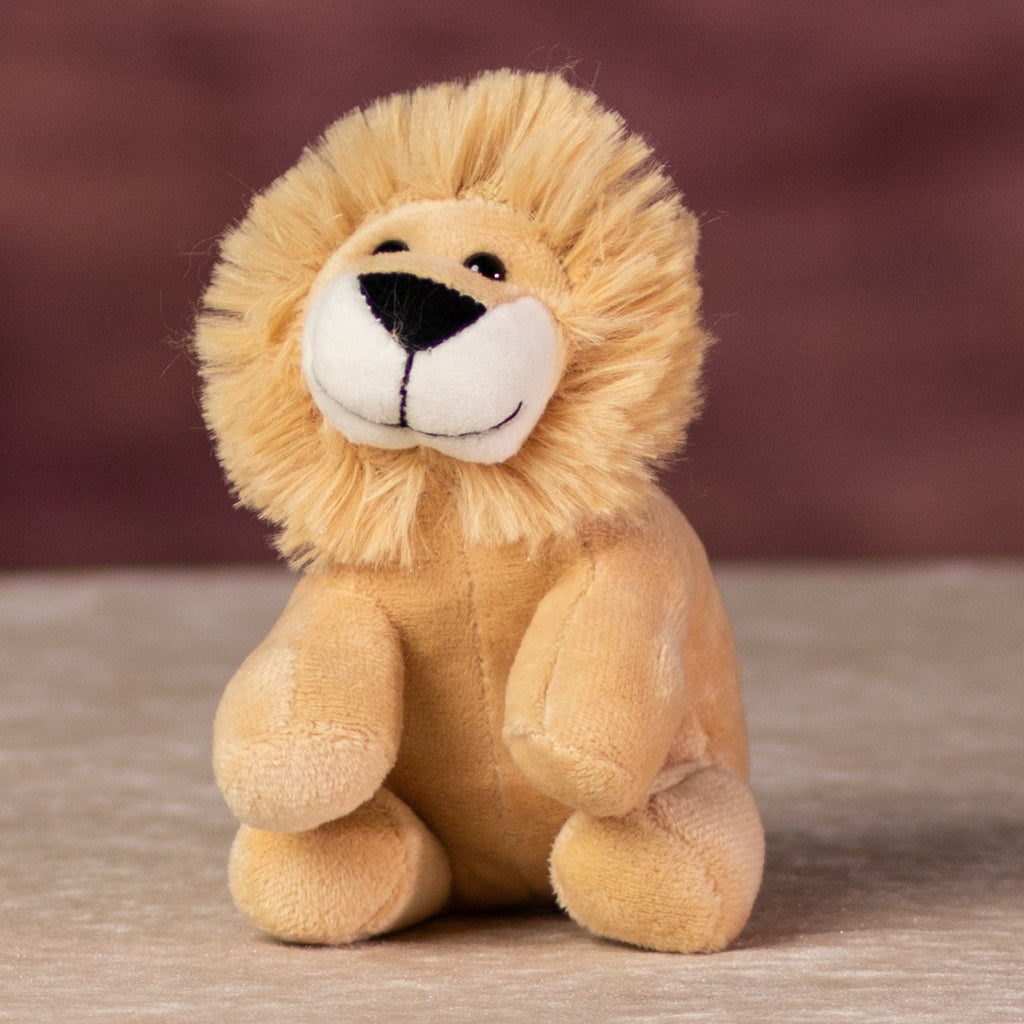 A beige lion that is 5 inches tall while sitting 