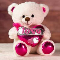 14 in white big valentines bear with shiny love heart