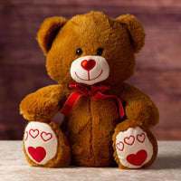 19.5 in stuffed valentines day bear with red heart nose and paws wearing a bow