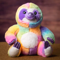 A rainbow sloth that is 11 inches tall while sitting